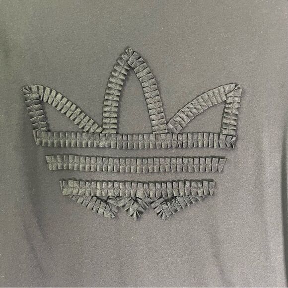 Adidas Black Ruffle Logo Blouson Mini Casual Tee Shirt Dress Drawstring Waist - Picture 10 of 10